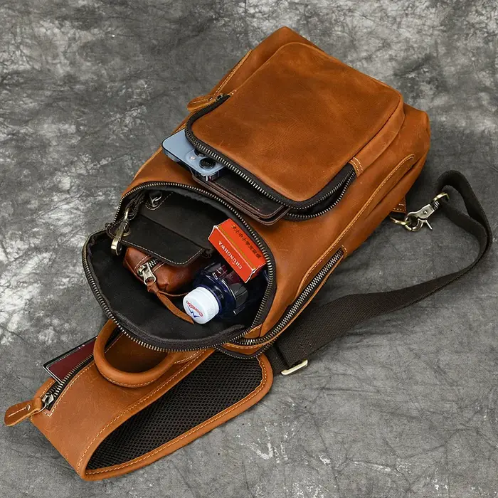 Luufan-Sac de poitrine en cuir véritable pour homme