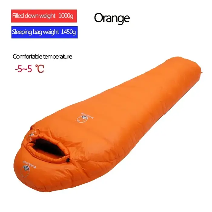 Sac de couchage de Camping en duvet d'oie blanc, garde au chaud, Style momie, épais, adapté pour l'hiver, stockage thermique Portable, Compression