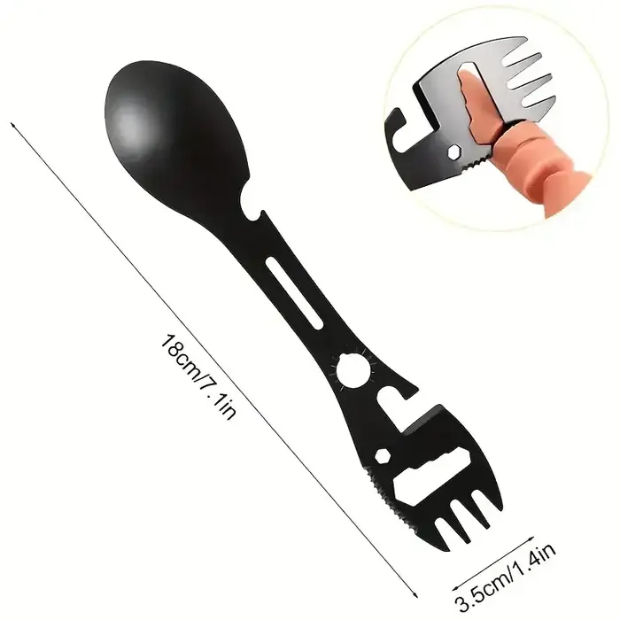 Outils de survie en plein air 5 en 1, kit EDC multifonctionnel pour le camping, fourchette, couteau, cuillère, ouvre-bouteille/ouvre-boîte pratique