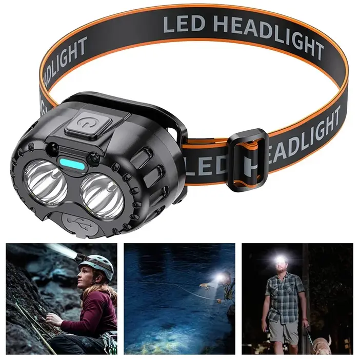 Lampe frontale LED puissante, étanche IPX4, lampe frontale d'urgence, 250LM, XPE LED, 500mAh, pour la pêche en plein air, le camping, la randonnée