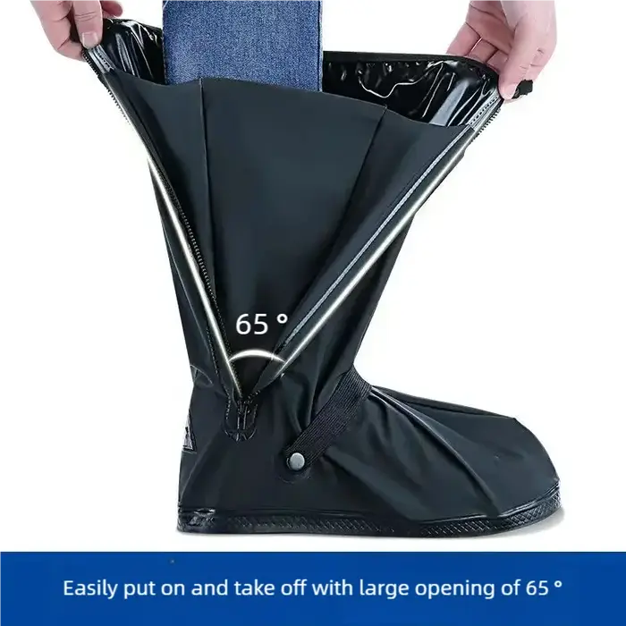 Couvre-chaussures de botte de pluie noir imperméable avec réflecteur chaussures transparentes montantes housses