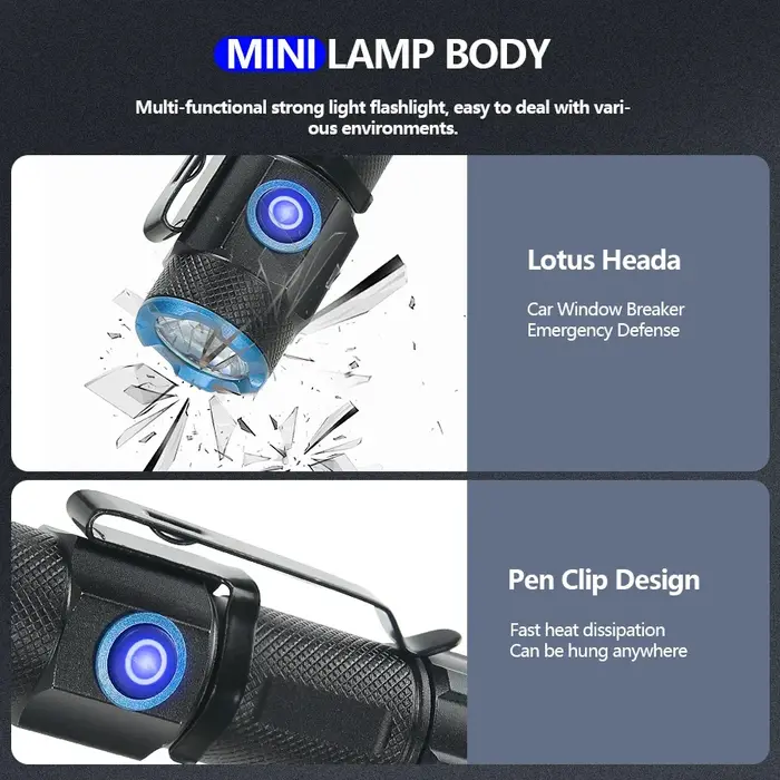 20W Mini lampe de poche Super lumineuse P50 lampes de poche LED avec aimant arrière 16340 batterie U