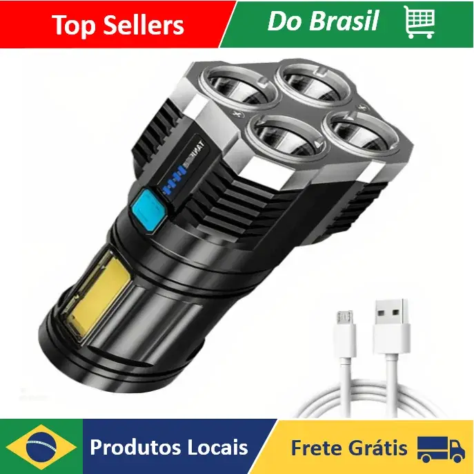 NEVERDIE STORE - Lanterne Led Prova Dágua 4 Coreels Potente Usb Recarregable ENVIO RAPIDO PARA TODO 