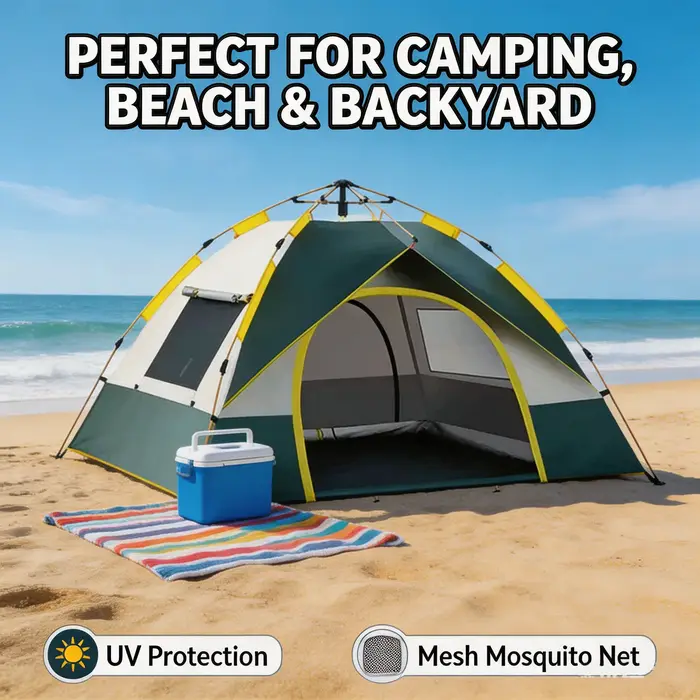 Tente de camping instantanée pour 3-4 personnes, imperméable, protection UV, tente automatique pour la randonnée en plein air