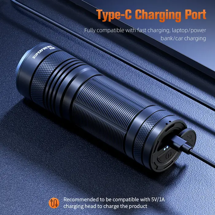 SUPERFIRE M35 7W lampe de poche LED puissante USB-C torche Rechargeable Zoomable lanterne de chasse étanche en alliage d'aluminium lampe à main