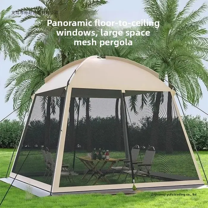 Tente de camping extérieure avec auvent en maille anti-moustiques
