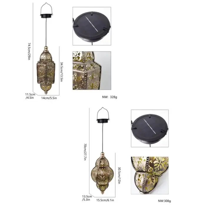 Lanterne solaire à énergie solaire, batterie au lithium, lanterne marocaine étanche, en fer forgé, éclairage solaire ajouré, décoration de jardin