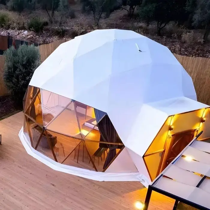 Dôme géodésique rond en PVC imperméable pour le glamping et le safari, avec doublure thermique, pour