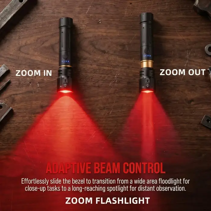 Lampe torche rechargeable Alonefire Zoom haute puissance, lumière rouge, bleue, verte, blanche, lampe de camping, randonnée, chasse, pêche en plein air