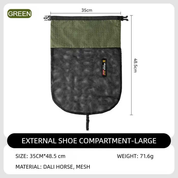 Sac à chaussures Dyneema à enroulement en maille pour fixation externe