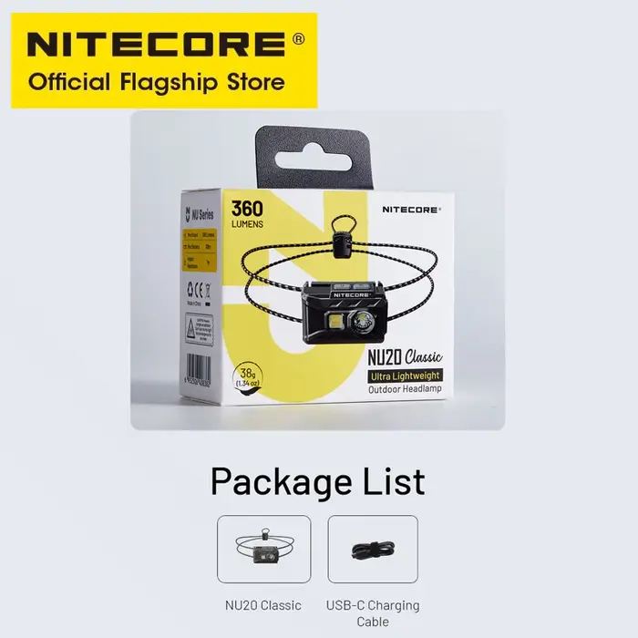 NITECORE NU20 lampe frontale Rechargeable USB-C classique 38 g phare Ultra léger pour sac à dos Camp