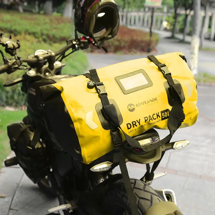 Sac sec pour moto 50L/80L, sac arrière étanche avec sangles en corde, sac en rouleau pour kayak, Camping, bateau, moto