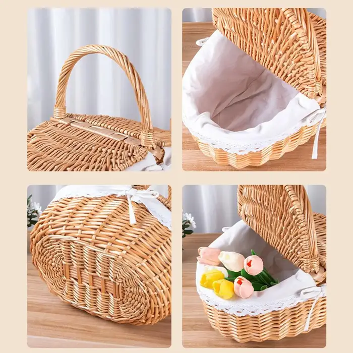 Panier de pique-nique en osier tissé avec poignée