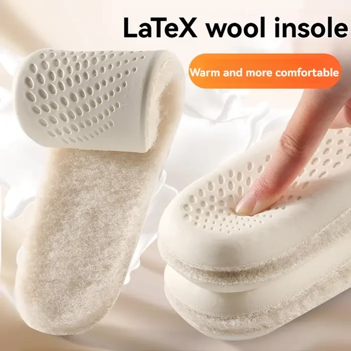 Semelles intérieures en laine véritable pour chaussures d'hiver homme femme semelle en Latex à haute élasticité