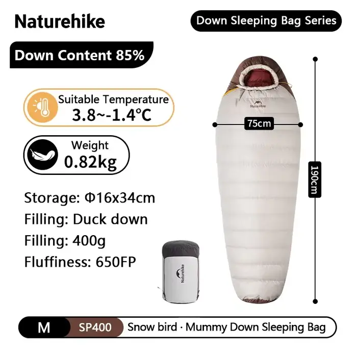 Naturehike Snowbird Duck Down momie sac de couchage 4 saisons léger Portable extérieur professionnel