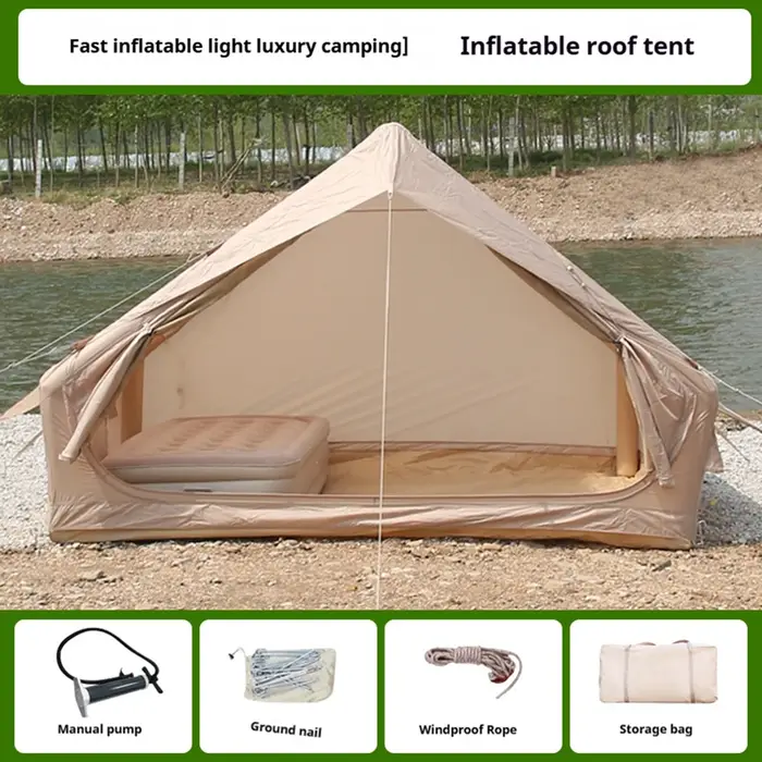 Grande tente de camping portable de luxe Oxford pour 5 à 6 personnes, imperméable, durable, gonflable, étanche à l'air, pour une utilisation en extérieur