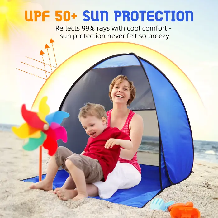 Abri solaire de tente de plage pop-up pour le camping d'été-auvent de plage UPF 50+ avec porte fermé