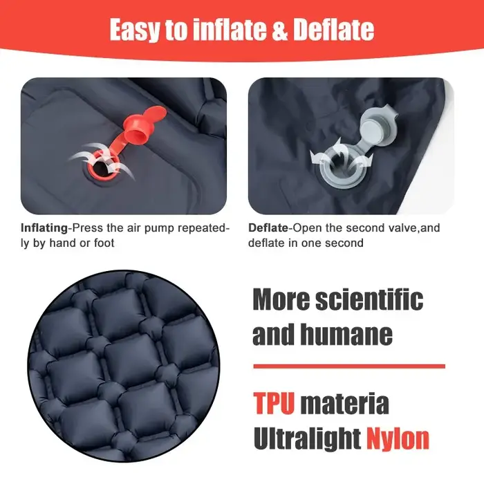 Camping en plein air Gonflable Matelas Couchage Pad Avec Oreillers Ultra Léger Air Mat Intégré Gonfleur Pompe Randonnée