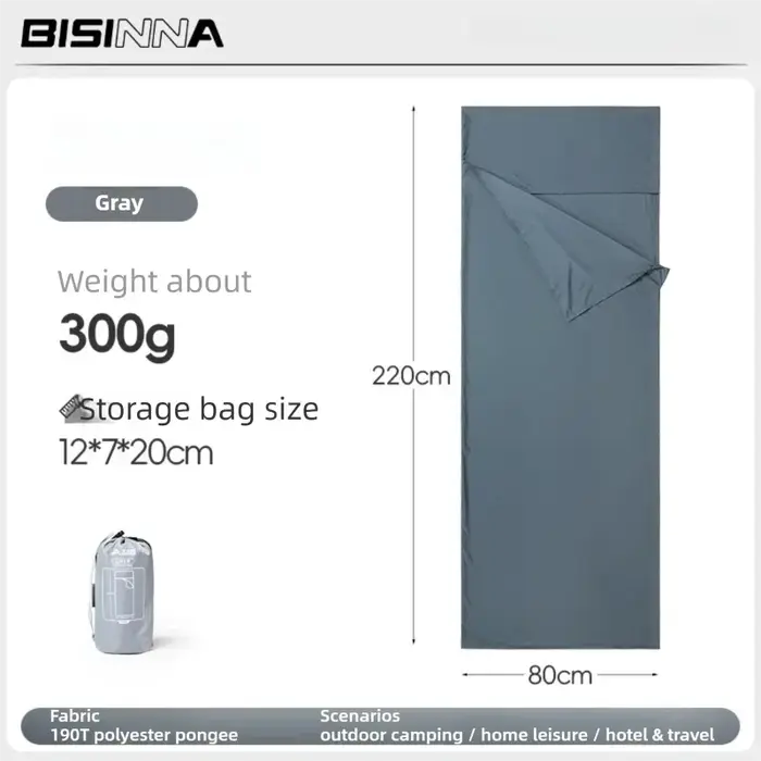 BISINNA – sac de couchage portable avec taie d'oreiller, sac de couchage ultraléger en Polyester Pongee pour Camping, voyage, hôtel, 220x80cm