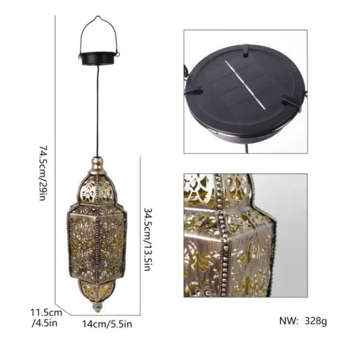Lanterne solaire à énergie solaire, batterie au lithium, lanterne marocaine étanche, en fer forgé, éclairage solaire ajouré, décoration de jardin