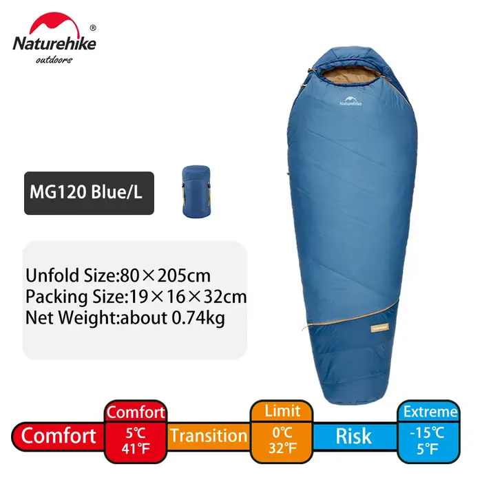 Sac de couchage momie Naturehike MG120 MG270 -2~5 ℃ Équipement de randonnée et de camping ultraléger en coton chaud et