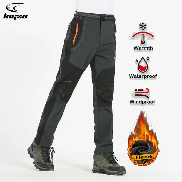 LNGXO – pantalon de randonnée en molleton épais et chaud pour homme, imperméable, coupe-vent, extéri
