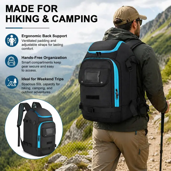 Sac à dos de randonnée 50L avec tissu Oxford résistant à l'eau