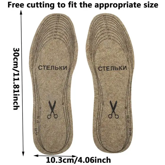 Semelles en feutre de laine pour chaussures Hommes Femmes