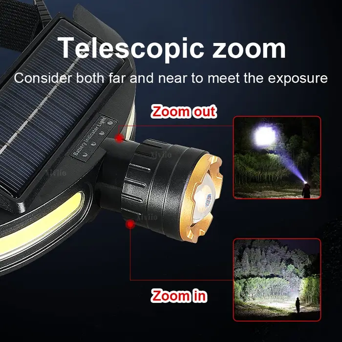 Lampe frontale solaire puissante LED