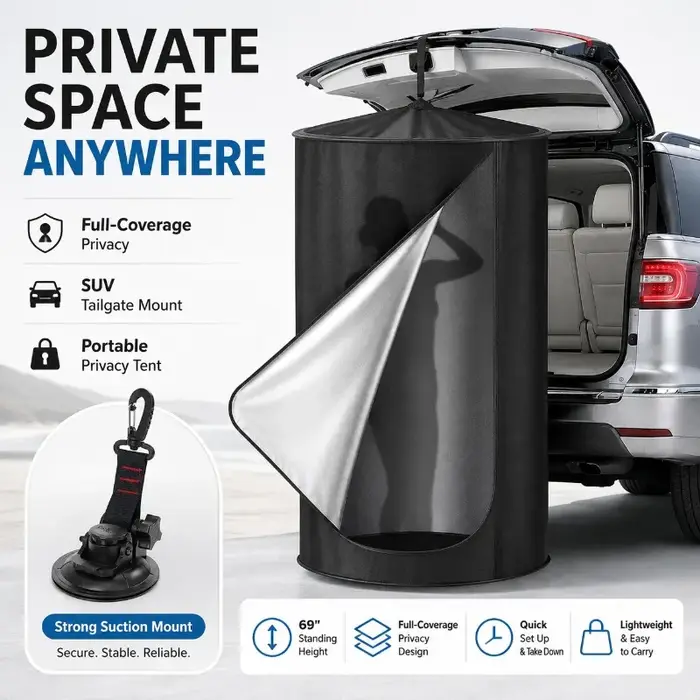 Tente de confidentialité pop-up à montage rapide pour hayon de SUV, imperméable, portable, servant de cabine de change, d'abri de douche et de toilettes.