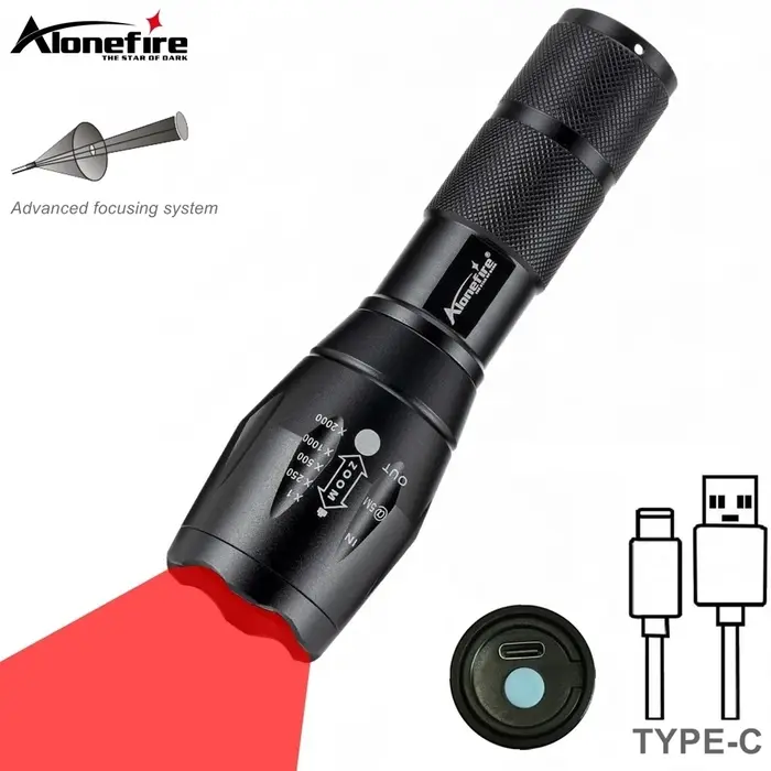 Lampe torche LED Zoom à lumière rouge/verte/bleue