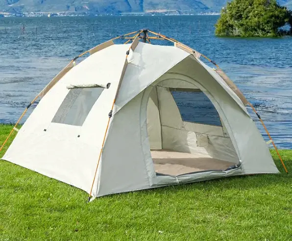 Tente de camping panoramique à installation automatique avec fenêtres et portes complètes