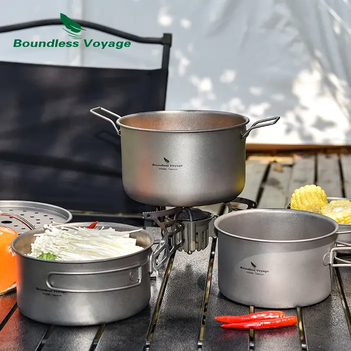 Batterie de cuisine de Camping en titane, Voyage sans limite, Kit de désordre, poêle et casseroles d