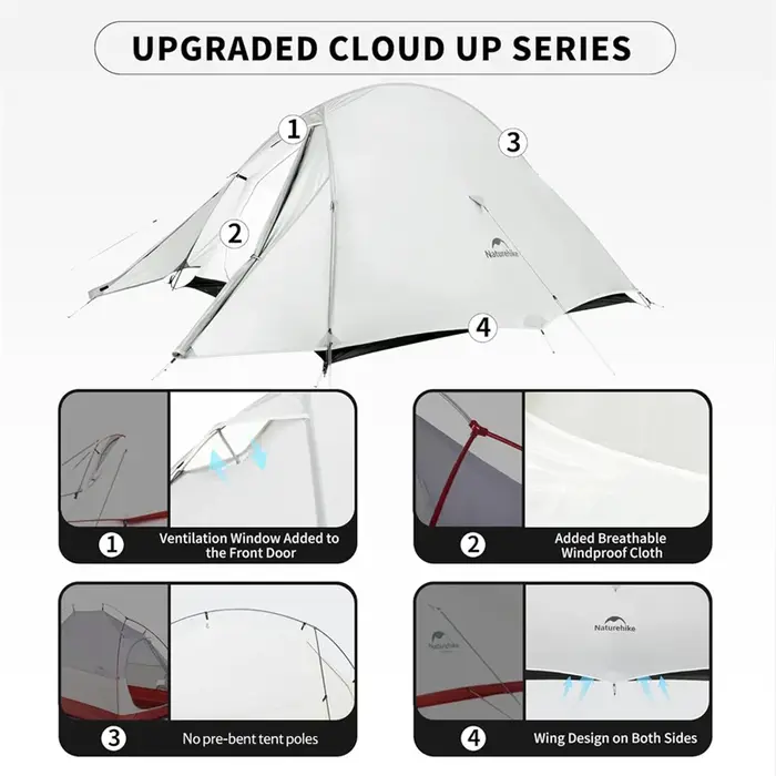 Naturehike Cloud Up UL Tente Ultralégère 1-2 Personne 15D Nylon Étanche Camping Unique Double Randonnée