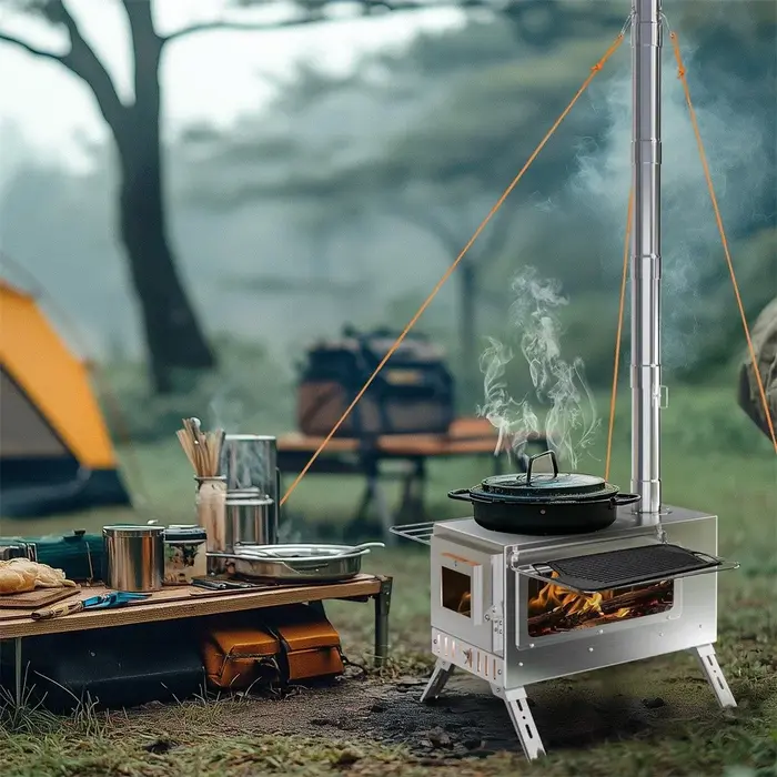 Poêle à tente chaude, poêle à bois unho, poêle à bois portable avec 6 tuyaux de cheminée en acier in