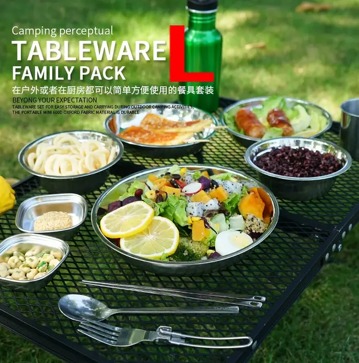 Nouveau ensemble d'assiettes à manger portables de cuisine de Camp de 22 vaisselle de Camping en ple