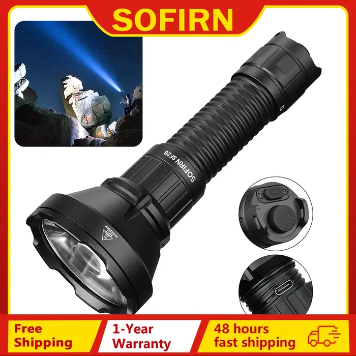 Sofirn SF26 21700 lampe de poche tactique 2000lm 964m longue portée USB C torche Rechargeable avec D