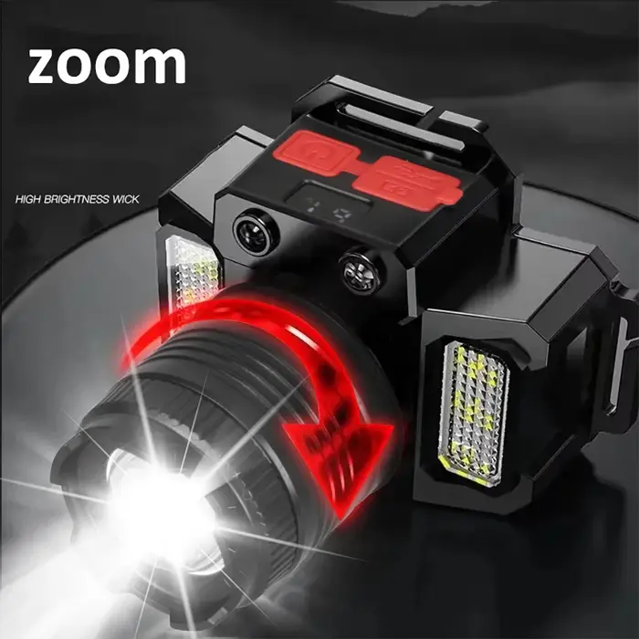 Lampe frontale LED rechargeable puissante avec zoom télescopique