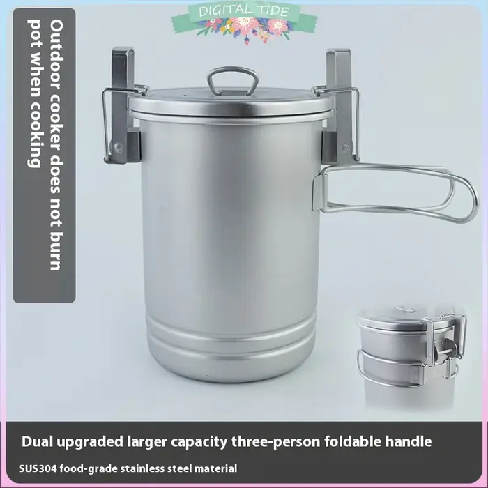 Cuiseur à riz mis à jour, ustensiles de cuisine de pique-nique portables en plein air, Pot en acier inoxydable, accessoire de cuisine multifonctionnel de voyage, Camping randonnée