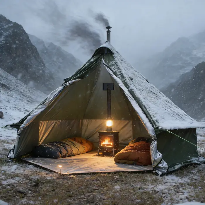 Tente de camping 4 personnes - Tente de glamping spacieuse et respirante résistante à l'eau - Tente de luxe en forme de cloche pour poêle extérieur