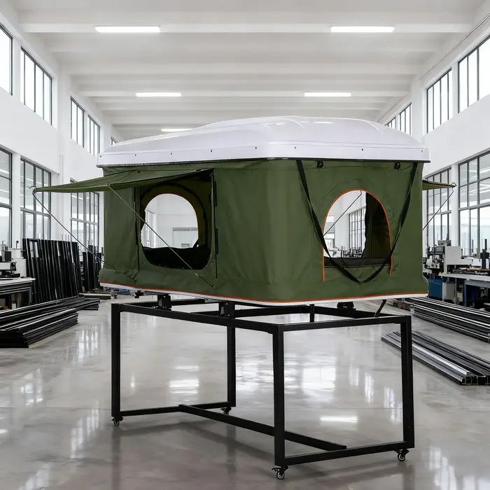 Tente de camping sur le toit triangulaire vert, coque rigide étanche, prix bon marché pour 2 personn