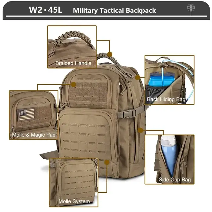 Tactique Sac À Dos 3 Jours Pack D'assaut Molle 38/45L Grand En Plein Air Étanche Randonnée Camping V