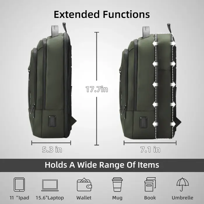HK – sac à dos d'affaires extensible pour hommes, léger, pour ordinateur portable de 15.6 pouces, av
