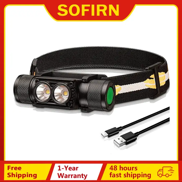 SOFIRN H25L USB Rechargeable 1000LM lampe frontale avec 18650 batterie double TN-3535 90CRI 5000K la