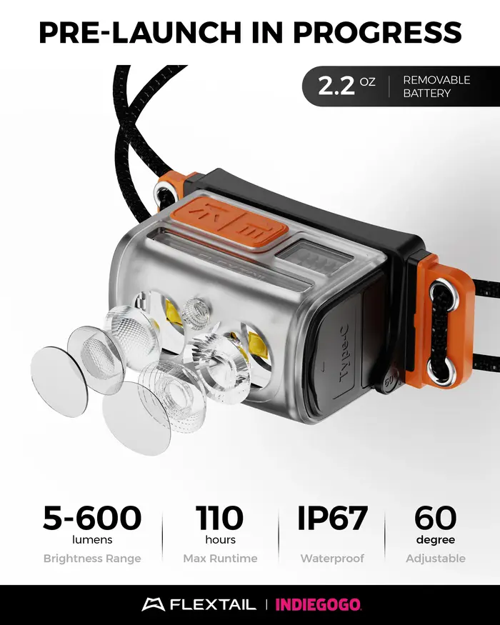 FLEXTAIL TINY HELIO 600Z - Lampe frontale, phare avec batterie remplaçable de 700 mAh pour camping e