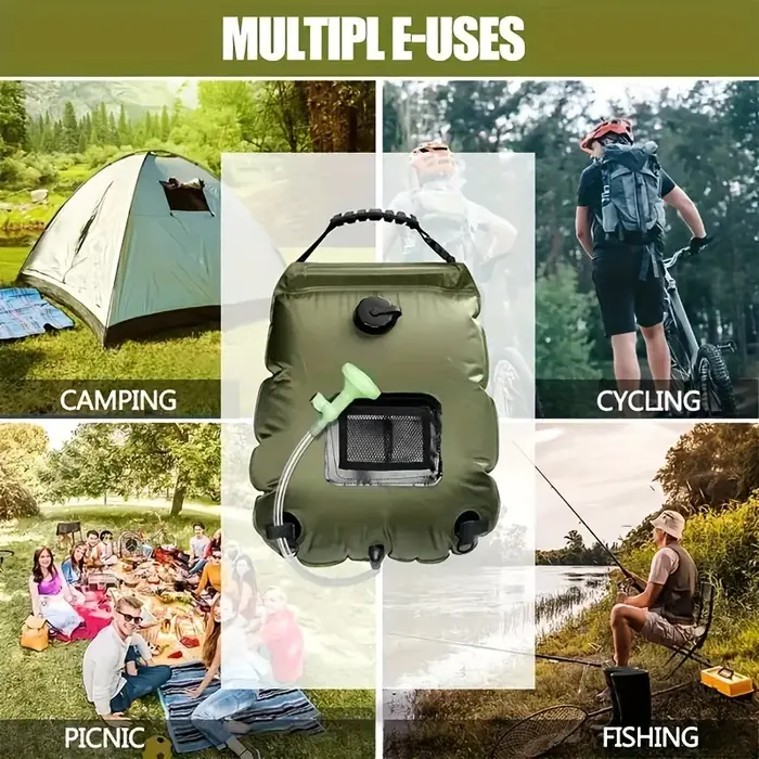 Sac de douche de camping 1/2 pièces - Sac de douche extérieur, sac à eau, tuyau détachable et pomme de douche interchangeable.