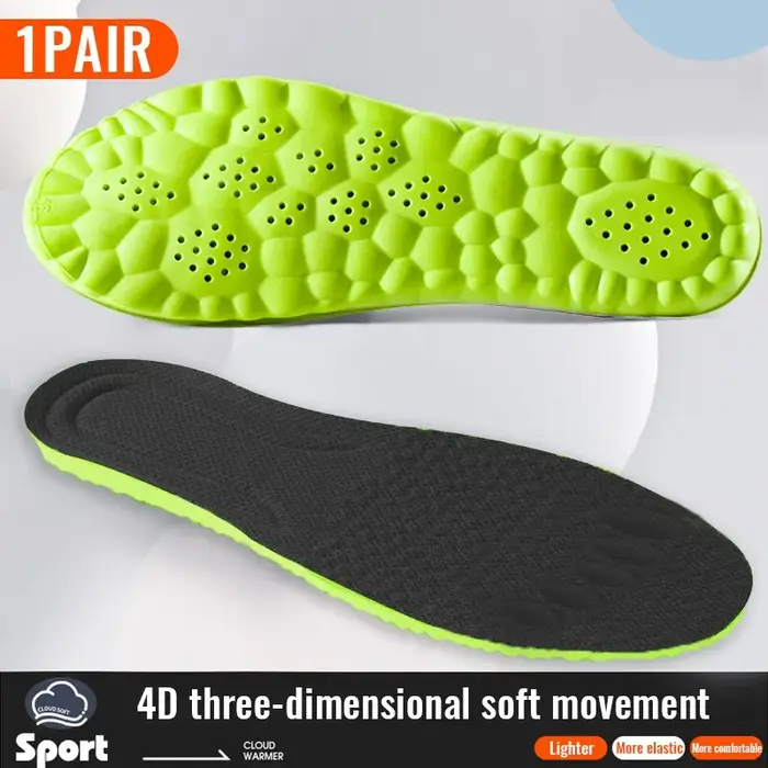 Semelles intérieures de sport pour chaussures 4D, absorption des chocs, dépistolet ant, coussin resp