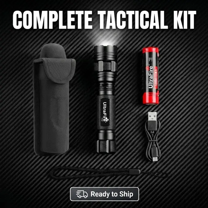 UltraFire T1X Kit Lampe Torche Tactique 1200 Lumens avec Étui Magnétique à Tir Rapide 18650 USB-C Re