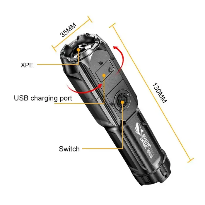 Puissante lampe de poche LED Rechargeable USB 18650 étanche Zoom pêche chasse 100000