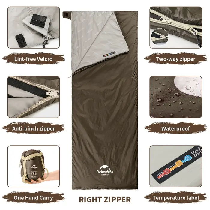 Sac de couchage Naturehike pour le camping, ultraléger LW180, imperméable, en coton, pour la randonn